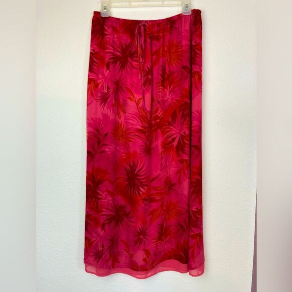 Vintage Silk Maxi Skirt tropical Hawaiian print fully lined